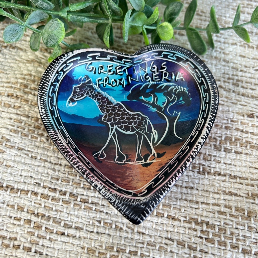 Handmade Greetings From Nigeria Heart Soapstone Giraffe Trinket Dish Hand Carved